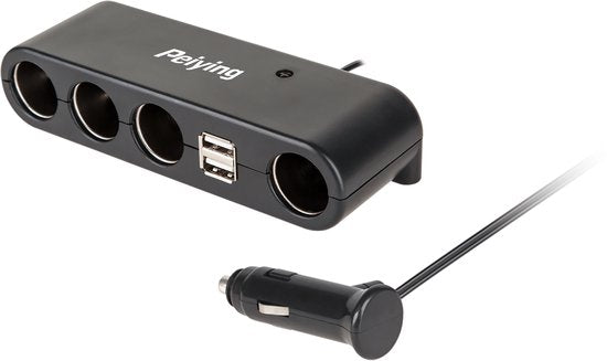 Peiying Basic auto sigarettenaansteker splitter - 4x 12V + 2x USB-A - max 60W - Zwart