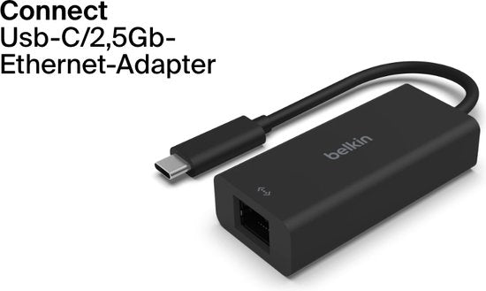 Belkin USB-C Ethernet Adapter - 2.5GB Gigabit - MacBook Pro/iPad Pro/Chromebook