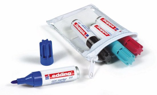 Edding 0.5 Permanent Mini Marker Set of 4 - Round Nib 1.5-3 mm - Black, Blue, Turquoise, Carmine Red