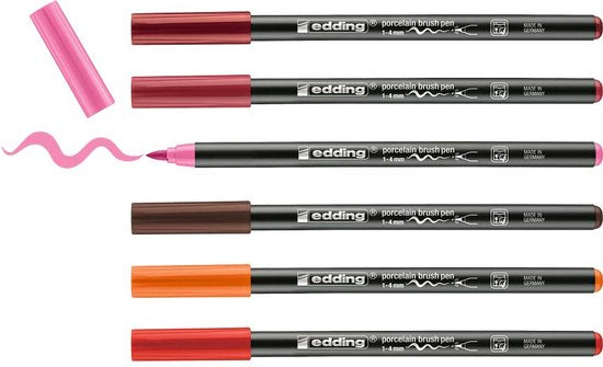 Edding 4200 porcelain brush pens set of 6 - brush tip 1-4 mm dishwasher-safe - Warm colours