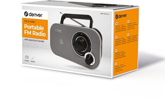 Denver TR51 FM radio - retro noodradio - batterij en netstroom - Grijs