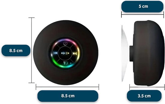 Bluetooth luidspreker - waterdicht douche LED zuignap - zwart
