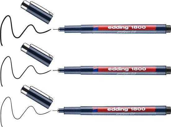 Edding 1800 fineliner set of 3 - 0.2 0.3 0.5 mm - waterproof - Black