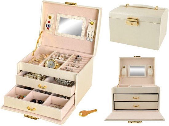 Beautylushh Jewelry Box - secure storage - Beige