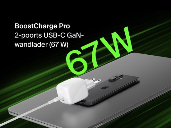 Belkin BoostCharge Pro Wall Charger - 67W 2× USB-C - includes 2m cable - White