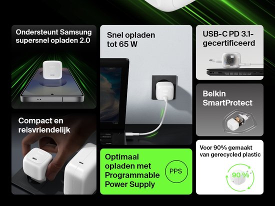 Belkin USB-C Wall Charger - 65W Universal - laptop/tablet/smartphone