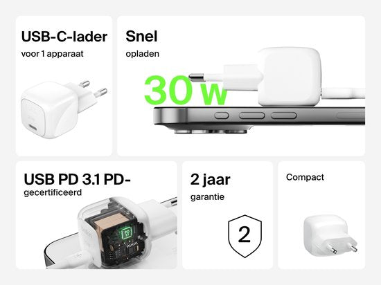 Belkin Wall Charger - USB-C 30W - with USB-C cable 1m