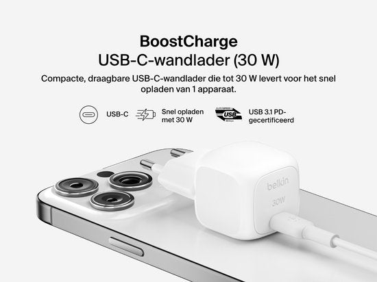 Belkin Wall Charger - USB-C 30W - with USB-C cable 1m