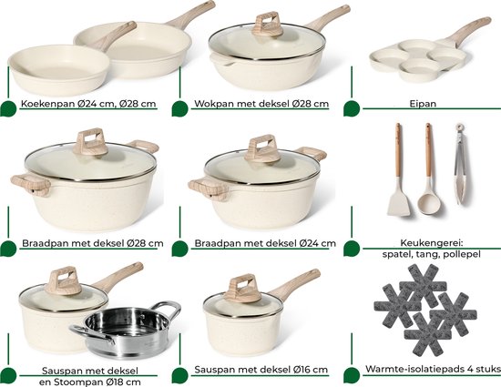 Just Perfecto pan set - 21-piece induction - PFAS free - cool-touch handles - Beige