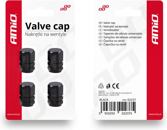 Amio valve caps set - universal aluminum - Black