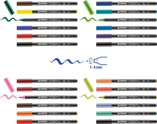 Edding 4200 porcelain brush pen set of 24 - brush nib 1-4 mm - vivid/warm/cool/family colors