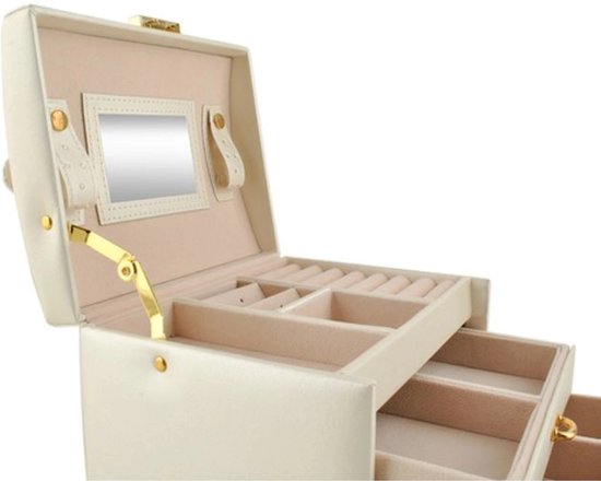 Beautylushh Jewelry Box - secure storage - Beige