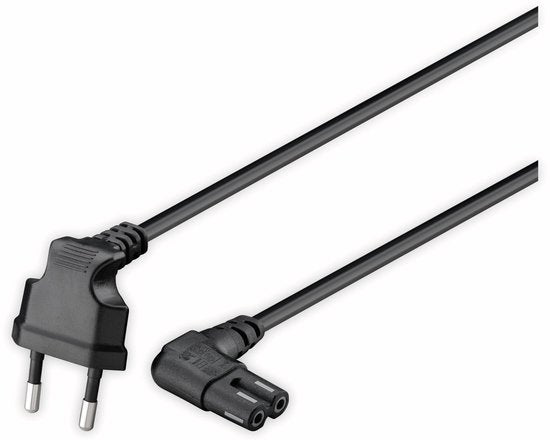 Power cable - Right angle Euro plug to C7 - 3 meter - Black
