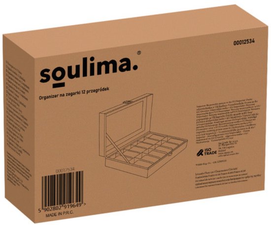 Soulima horlogebox Paris - 12 vakjes - 20×30×8 cm - Zwart