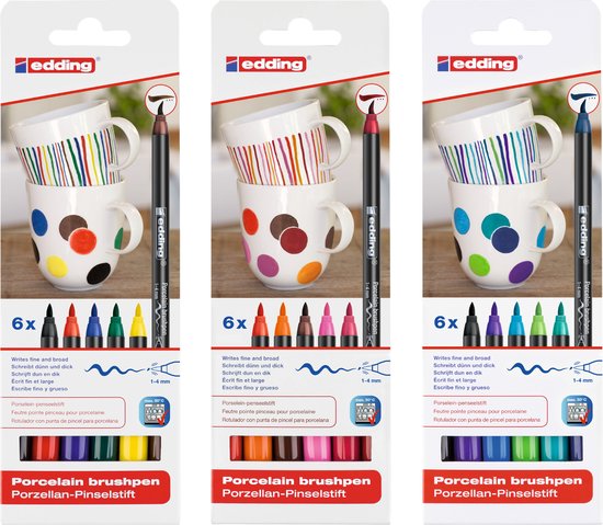 Edding 4200 porcelain pens 3 sets of 18 - basic/warm/cool colors