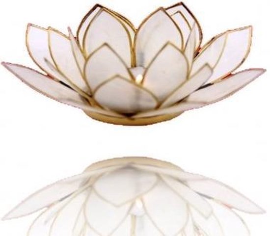 Lotus tea light holder - capiz natural gold rim - 13.5 cm