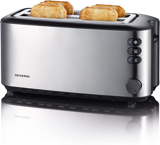 Severin AT 2509 broodrooster - lange sleuf 4 sneetjes 1400W - RVS