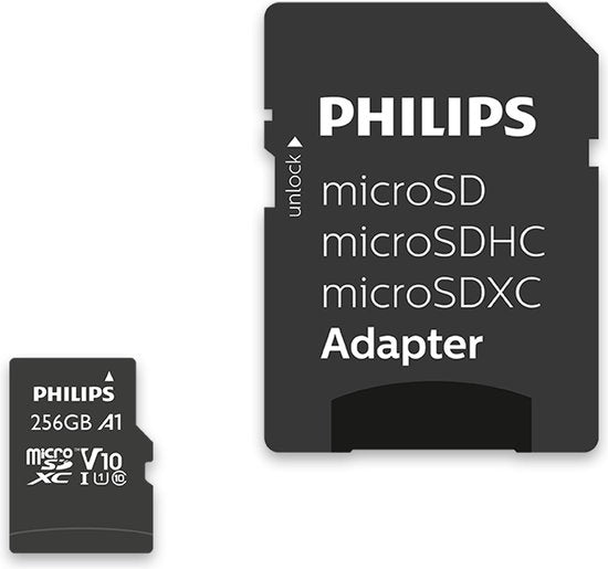 Philips micro SDXC memory card - 256 GB class 10 UHS-I U1 - including adapter