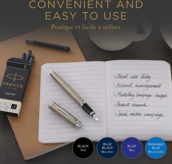 Parker vulpen inktpatronen - uitwasbare blauwe inkt - 5 stuks