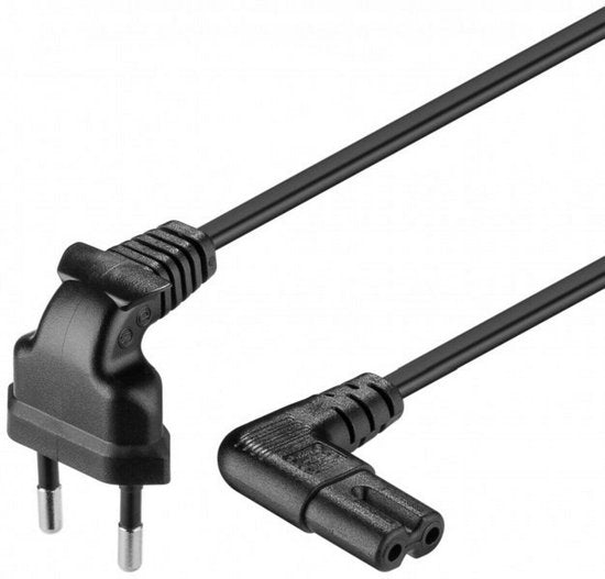 Power cable - Right angle Euro plug to C7 - 3 meter - Black