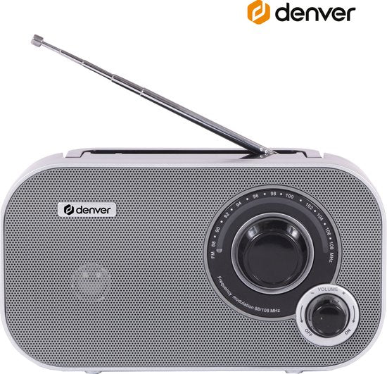 Denver TR51 FM radio - retro noodradio - batterij en netstroom - Grijs