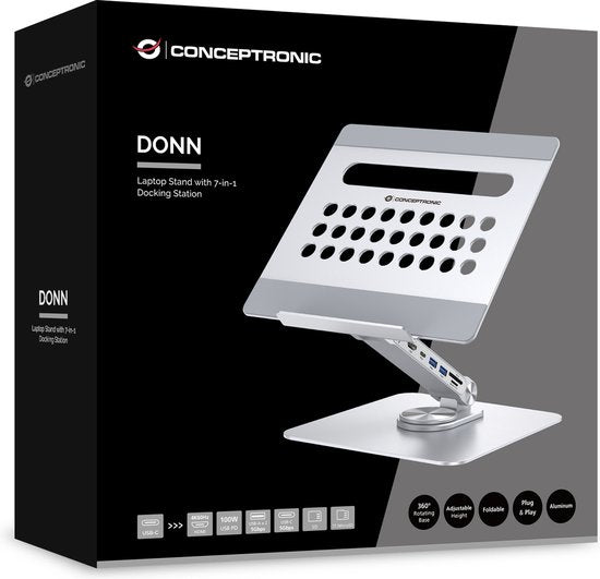 DONN27G laptopstandaard - 7-in-1 dockingstation 360° draaibaar opvouwbaar