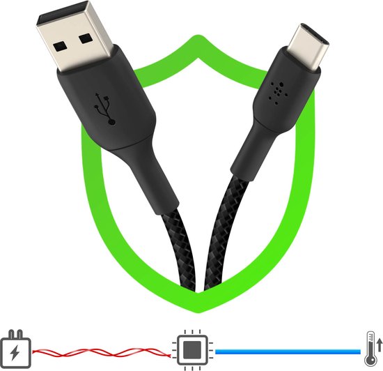 Belkin Braided Cable - USB-C to USB 2 Meter - Black