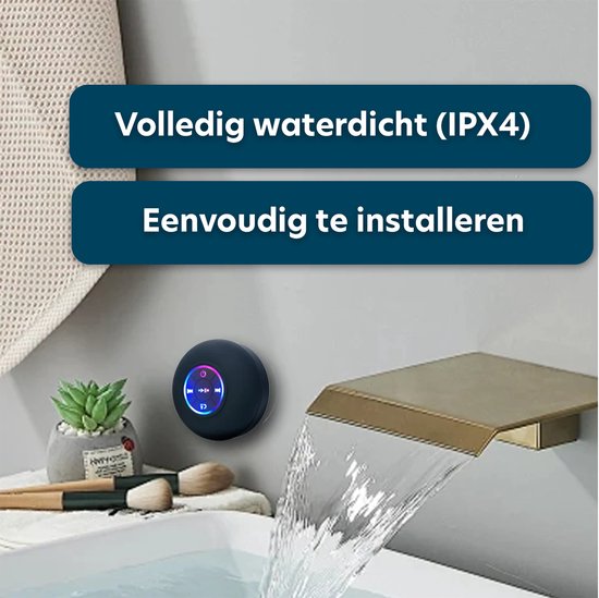 Bluetooth luidspreker - waterdicht douche LED zuignap - zwart
