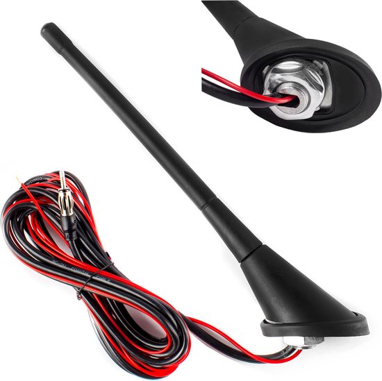Auto antenne - universeel met versteker - 18 cm - 3m kabel