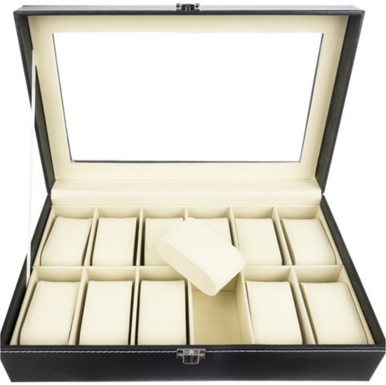Soulima horlogebox Paris - 12 vakjes - 20×30×8 cm - Zwart
