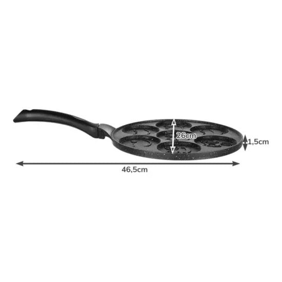 Ruhhy Frying Pan - Pancakes/Eggs - 7 Smile Molds - Non-Stick Coating - 26 cm - Black