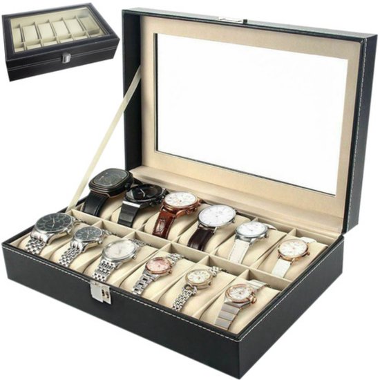 Soulima horlogebox Paris - 12 vakjes - 20×30×8 cm - Zwart