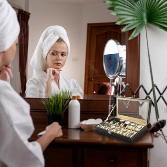 Soulima horlogebox Paris - 12 vakjes - 20×30×8 cm - Zwart