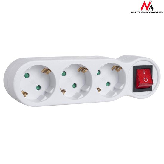Maclean 3-Way Socket Strip - Earthed 16A On/Off Switch - White