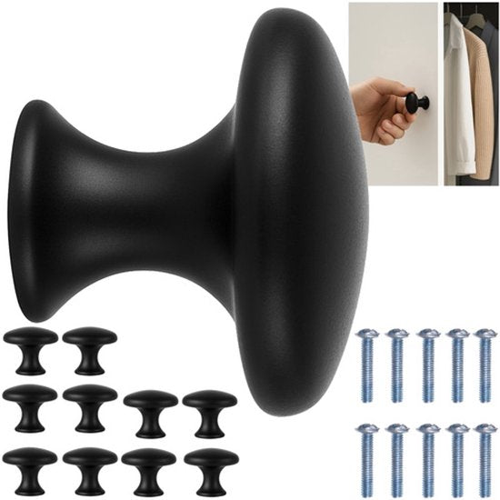 Ruhhy furniture knobs set of 10 - 30 mm - matt - Black