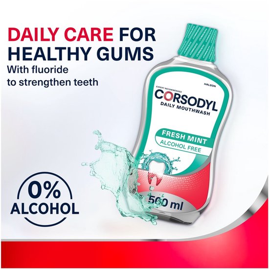 Corsodyl Gum Care mondspoeling - dagelijks alcoholvrij fresh mint - 500 ml