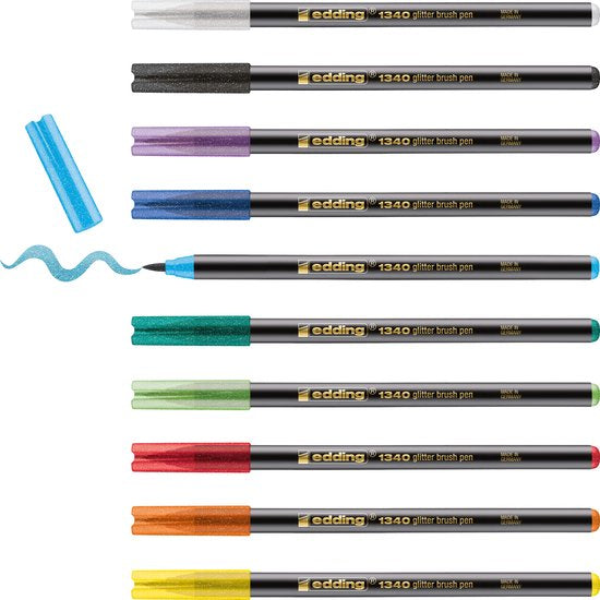 Edding 1340 glitter brush pens set of 10 - brush tip 1-6 mm - Assorted colors