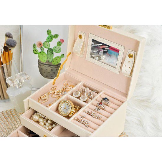 Beautylushh Jewelry Box - secure storage - Beige
