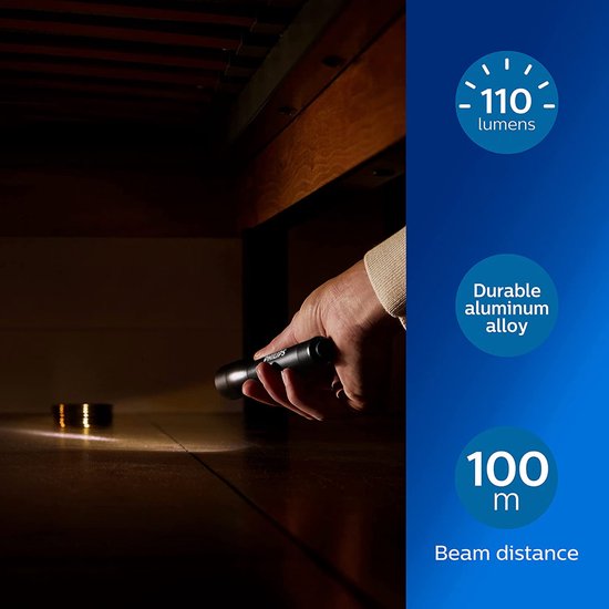 Philips SFL4002T/10 zaklamp - LED 110 lumen IPX4 inclusief 2 AA batterijen - Zwart