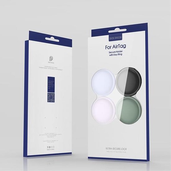 Dux Ducis Apple AirTag sleutelhanger set van 4 - Zwart/Roze/Blauw/Groen