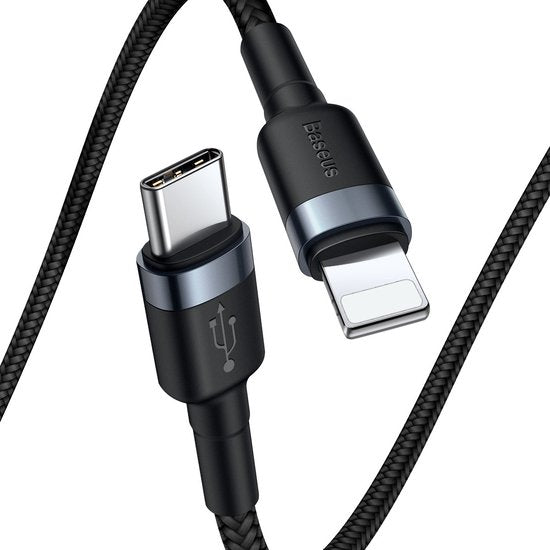 Baseus Cafule Cable - USB-C to Lightning PD 20W 1 meter - Grey/Black