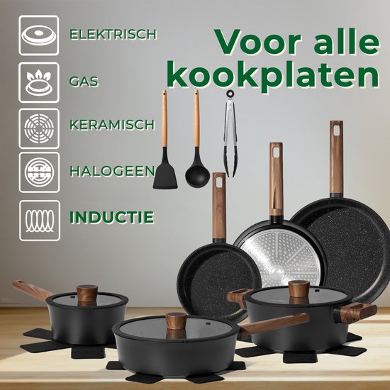 Just Perfecto Cookware Set - 15-piece Induction - PFAS-free - Cool-touch Handles - Black