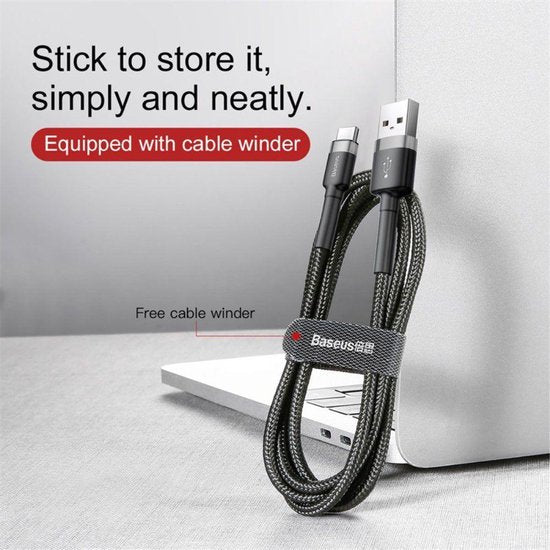 Baseus USB-C cable - braided 2 meter 2A - Black/Grey