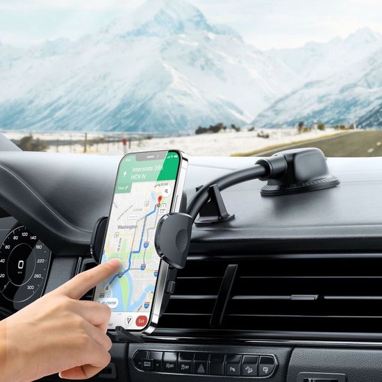 Joyroom phone holder - car dashboard windshield flexible arm - Black