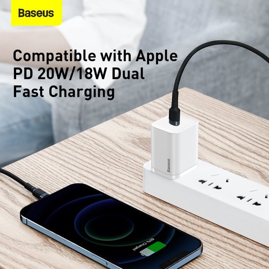 Baseus Cafule Cable - USB-C to Lightning PD 20W 1 meter - Grey/Black