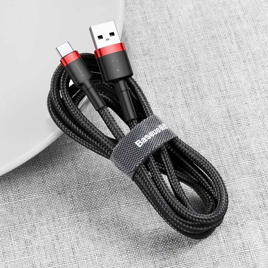 Baseus Gewoven USB-C Fast Charge Kabel 1 Meter Zwart Rood