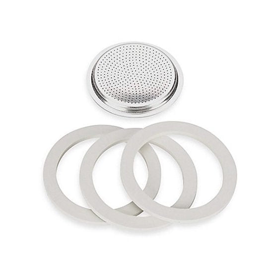 Bialetti Moka Express onderdelen set - filterplaatje en 3 ringen - 9 kops