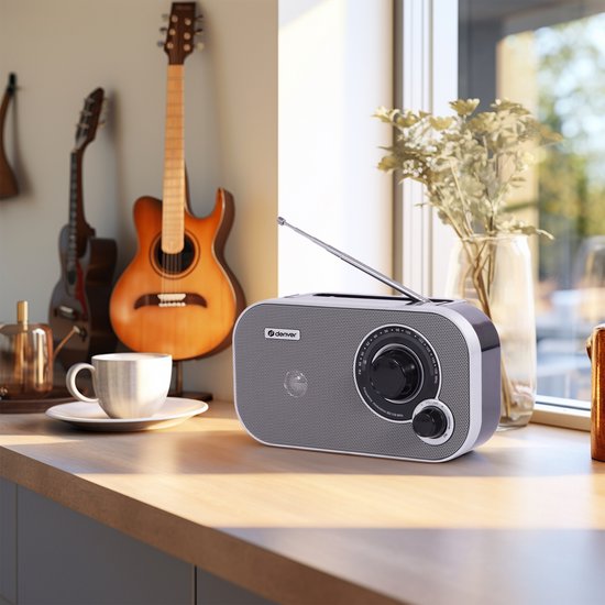 Denver TR51 FM radio - retro noodradio - batterij en netstroom - Grijs