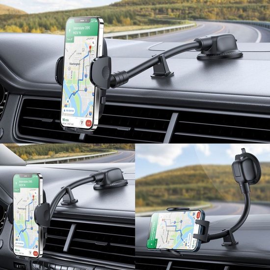Joyroom phone holder - car dashboard windshield flexible arm - Black