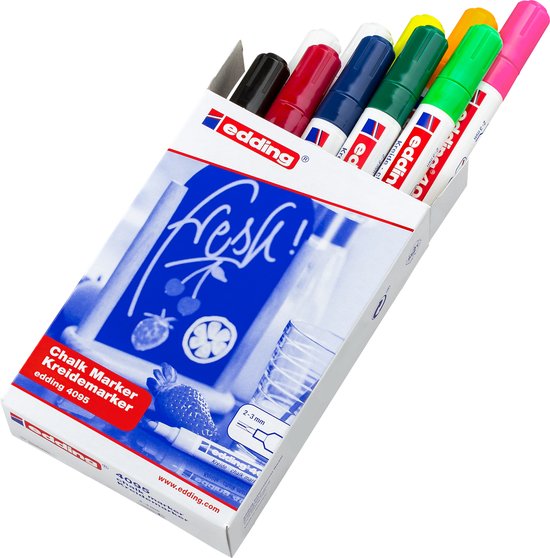 Edding 4095 Chalk Markers - Washable Round Nib 2-3 mm - 9 Colors - 10 Pieces